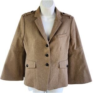 Banana Republic  Wool Blend Military Jacket 4 Camel Gold Flecks Wide Sleeve Y2K